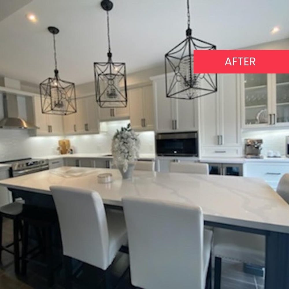 After view of a P2D kitchen cabinet colour refinishing project in Vaughan